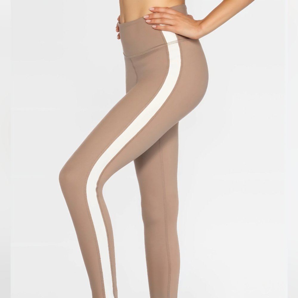 all in motion Taupe High-Rise Leggings with White Side Stripe Sz XXL